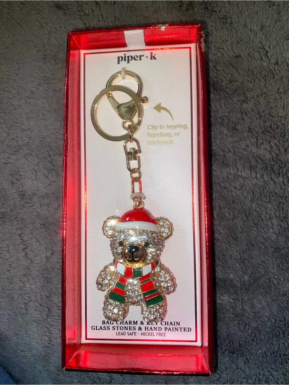 Piper.K Teddy Bear Bag CPiper.K Teddy Bear Bag Charm & Keychain with Rhinestones